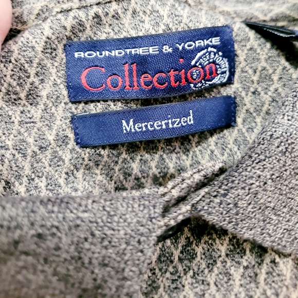 Mens Roundtree And Yorke 100% Cotton Polo Size Large Brown Diamond Pattern - Picture 4 of 8